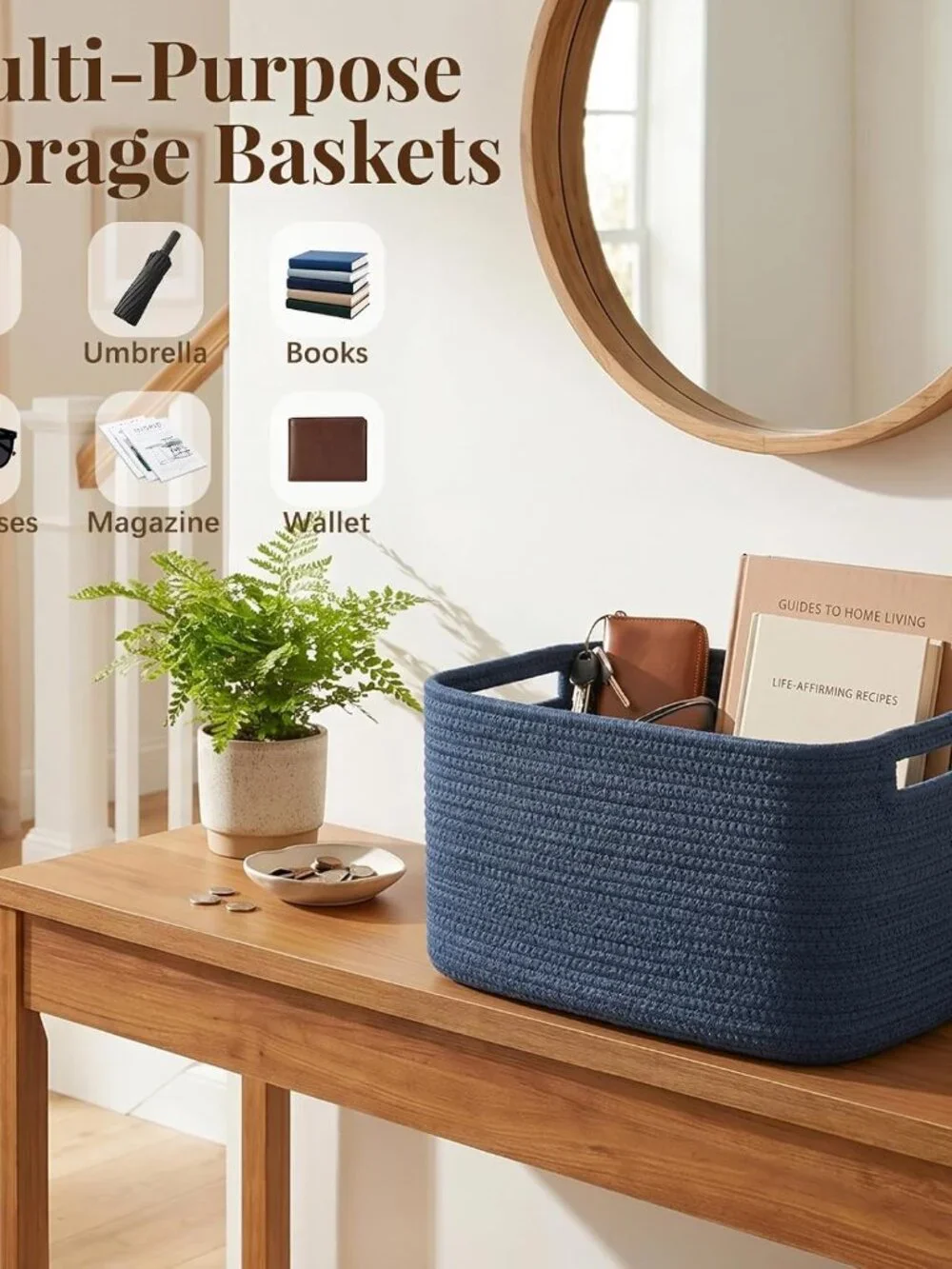 New 4Packs Natural Cotton Rope Storage Baskets for Organizing Toys, Clothes